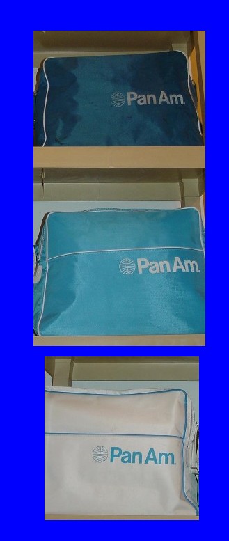 Early 1970s Pan Am flight bags with the Helvetica stle logo.